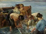 Pál Udvary, Rybári, okolo 1940-50, olej na plátne