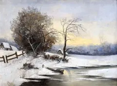 Karel Laube, Potok v zime, 1910, olej na kartóne