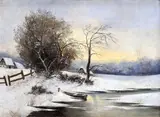 Karel Laube, Potok v zime, 1910, olej na kartóne