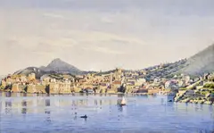 Anton Perko, Stredomorský prístav, okolo 1870, akvarel na papieri