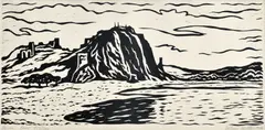Devín by Július Koller, 1970, linoleoryt na papieri, sold Oct 2011