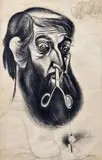 Milan Laluha, Autoportrét s nožnicami, 1967, ceruza na papieri
