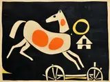 Andrej Barčík, Grošovaný koník, 1974, farebný drevorez na papieri