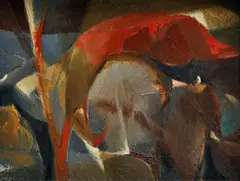 Marián Velba, Plamene v horách I., 1970, olej na kartóne