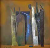Ladislav Gandl, Nádoby 6, 1974, olej na sololite