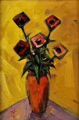 Kytica na žltom pozadí by František Studený, 1964, olej na kartóne, sold Jun 2011
