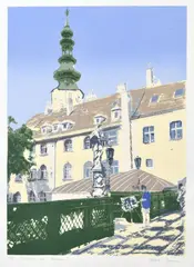 Michalská veža by Nataša Florián, okolo 2005, farebná serigrafia na papieri, sold Jun 2011