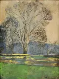 Zelená lúka so stromami by Ladislav Mednyánszky, okolo 1880, pastel na papieri, sold Jun 2011