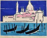 Benátky by Ernest Zmeták, 1965, farebný linoleorez na papieri, sold Jun 2011