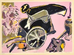 Endre Nemes, Kompozícia II., okolo 1950-55, farebná litografia na papieri