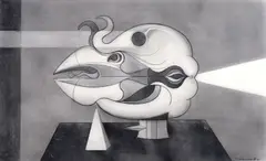 Ladislav Guderna, Lebka, 1970, kresba uhľom na papieri