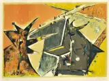 Endre Nemes, Kompozícia V., okolo 1950-55, farebná litografia na papieri