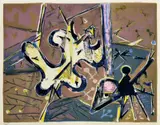 Endre Nemes, Kompozícia VI., okolo 1950-55, farebná litografia na papieri