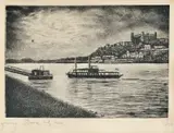 Mikuláš Galanda, Bratislava od Petržalky, okolo 1920, suchá ihla na papieri