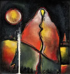 Ľudovít Lukáč, Ženy pred dedinou, 1969, olej na plátne