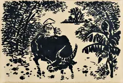 Ľubomír Kellenberger, Chlapec na byvolovi, 1960, litografia na papieri