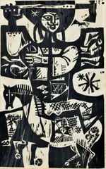 Jozef Baláž, Kompozícia, okolo 1960, linoleorez na papieri