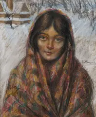 E. Moravský, Cigánka v zime, okolo 1960, pastel na papieri