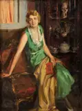 Vilmos Nagy, Dáma v zelenej toalete, okolo 1920, olej na plátne