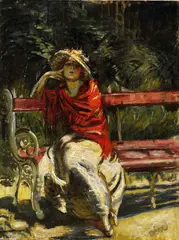 Lajos Márk, Na lavičke v parku, okolo 1920-30, olej na plátne