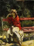 Lajos Márk, Na lavičke v parku, okolo 1920-30, olej na plátne
