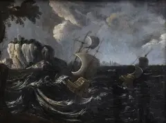 Pieter van der Velde, Lode v búrke, okolo 1800, olej na plátne