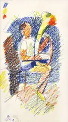 Ľudovít Hološka, Štúdia k baskrídlovkárovi, 1979, voskový pastel, ceruza na papieri