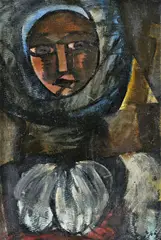 Štefan Cpin, Žena v šatke, okolo 1960, olej na kartóne