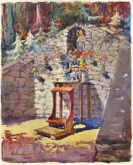 Alojz Struhár, Lurdská jaskyňa, 1939, akvarel na papieri