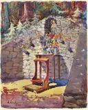 Alojz Struhár, Lurdská jaskyňa, 1939, akvarel na papieri