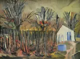 Štefan Cpin, Pri dome, okolo 1960, olej na kartóne
