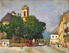 Viliam Euzéb Mousson, Námestie v Jelšave, 1953, olej na kartóne