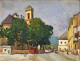 Viliam Euzéb Mousson, Námestie v Jelšave, 1953, olej na kartóne