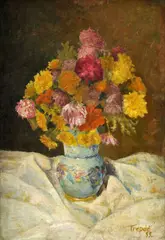 Jozef Trepáč, Kytica v keramickej váze, 1955, olej na kartóne