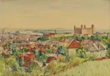 Gustáv Lerchner, Pohľad na Bratislavský hrad, 1941, akvarel na papieri