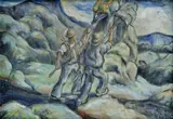Július Flache, Práca pod horami, okolo 1955, olej na kartóne