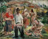 Július Jakoby, Robotnícka idyla, okolo 1960-62, olej na kartóne