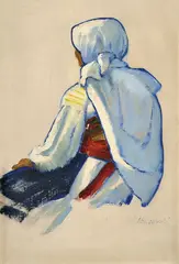 Miloš Alexander Bazovský, Žena v kroji od chrbta, 1929-33, olej na plátne, lisovanom na dreve