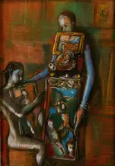 Endre Nemes, V ateliéri, okolo 1943, pastel na papieri