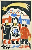 Ernest Zmeták, Traja králi, 1966, farebný drevorez na papieri