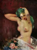 Vígh Bertalan, Akt so zelenou šatkou, okolo 1930, olej na plátne