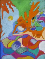 Karin Brániková, Abstrakcia /zátišie/, 2010, pastel na papieri
