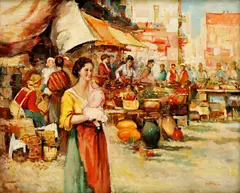 Giacomo Pitto, Na trhu, okolo 1940, olej na plátne