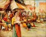Giacomo Pitto, Na trhu, okolo 1940, olej na plátne