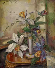 Wladimir Bitschkowsky, Kytica na starožitnom stolíku, okolo 1940, olej na plátne