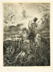 Mytologický výjav I. by Max Švabinský, okolo 1950, litografia na papieri, sold Mar 2011