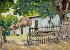 František Kubíček, Dedinský dvor, okolo 1920, olej na kartóne