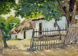 František Kubíček, Dedinský dvor, okolo 1920, olej na kartóne