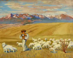 Jan Hála, Bača s ovcami, 1932, olej na plátne, dublované