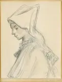 Aurel Kajlich, Dievča v piešťanskom kroji, 1967, ceruza na papieri